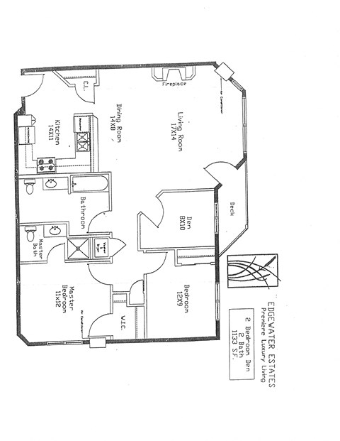 Floor plan for 2 beds, 2 baths, 1216 sqft